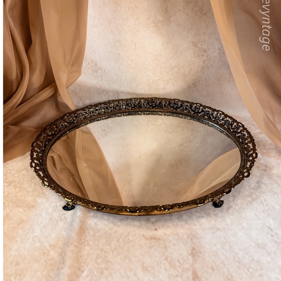 Other - Gold Oval Regency Vanity Mirrored Tray